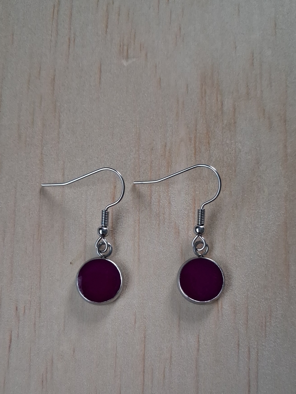 Deep Purple Round Drop Earrings with Silver Hooks - Women Jewelry